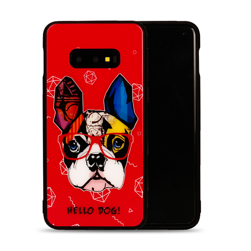 Galaxy S10e Design Tempered Glass Hybrid Case (Hello DOG)